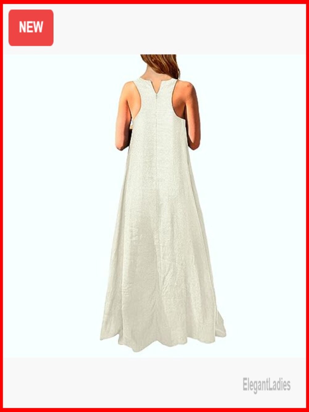 Sleeveless Linen Maxi Dress with Pockets U-Neck Casual - Picture 2 of 7